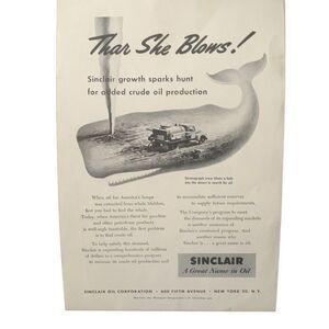 Vintage 1952 Sinclair Oil Thar She Blows Ad Advertisement